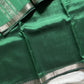 Emerald – Dark green Mangalagiri silk cotton saree with silver Nizam border | House of Thansha