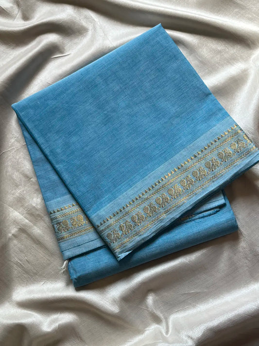 Minimal Border Edit - Sky Blue Kanchi Cotton Saree