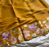 Pastel yellow embroidered designer saree with scalloped border – House of Thansha