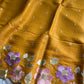 Pastel yellow embroidered designer saree with scalloped border – House of Thansha