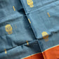 Vegan Silk Saree – Grey & Orange Handloom Art Silk