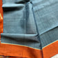 Vegan Silk Saree – Grey & Orange Handloom Art Silk