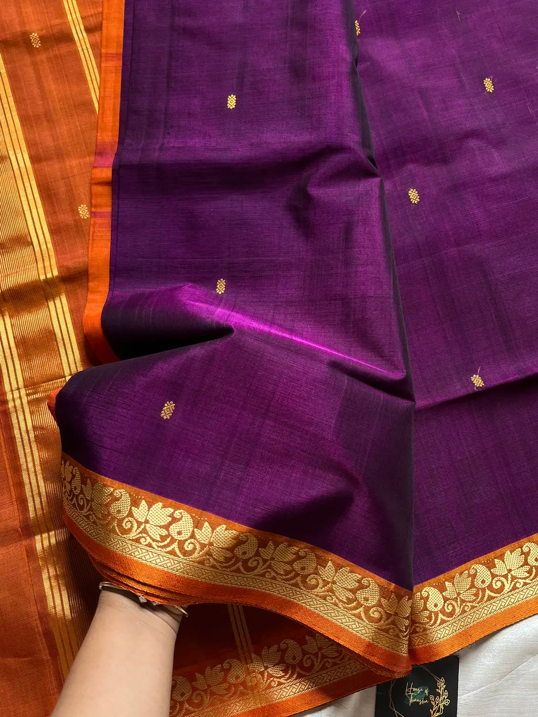 Vegan Silk Saree – Purple & Orange Handloom Art Silk