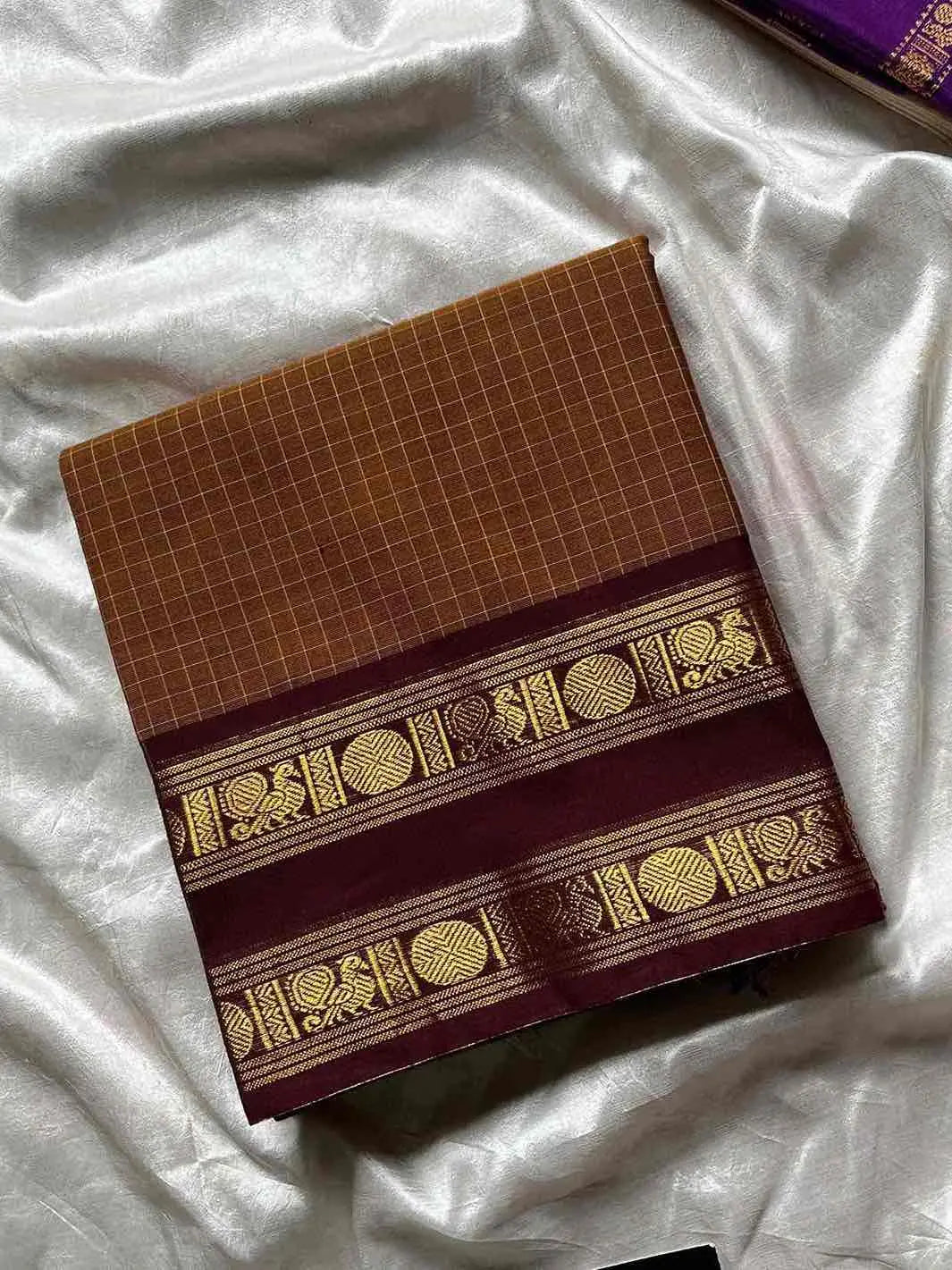 Kattam Edit | Chettinadu Checked Saree – Honey Brown