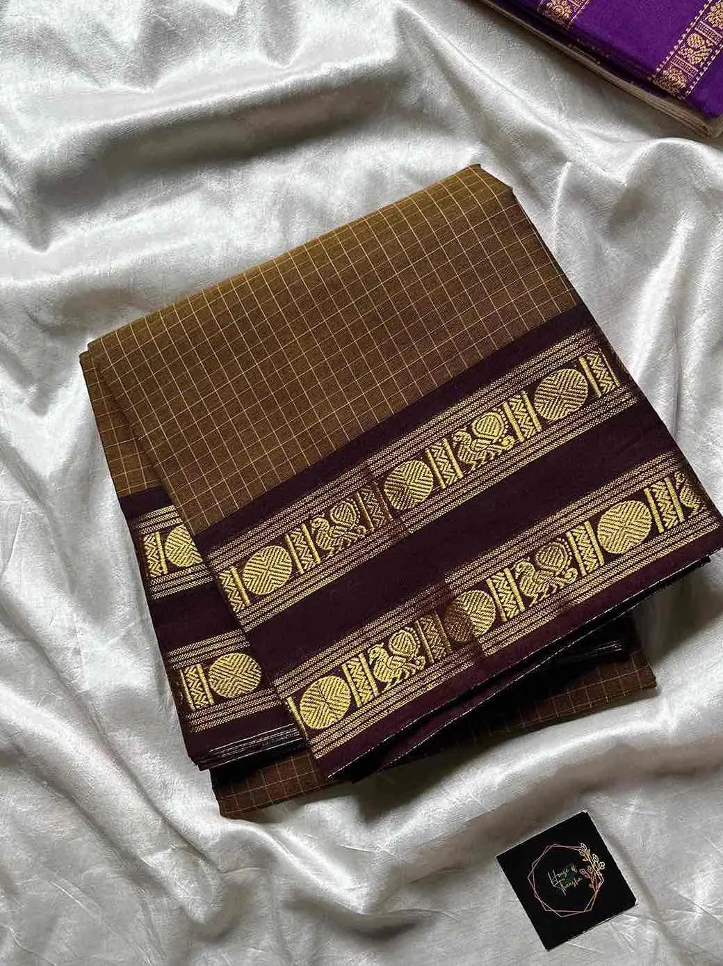 Kattam Edit | Chettinadu Checked Saree – Olive Brown