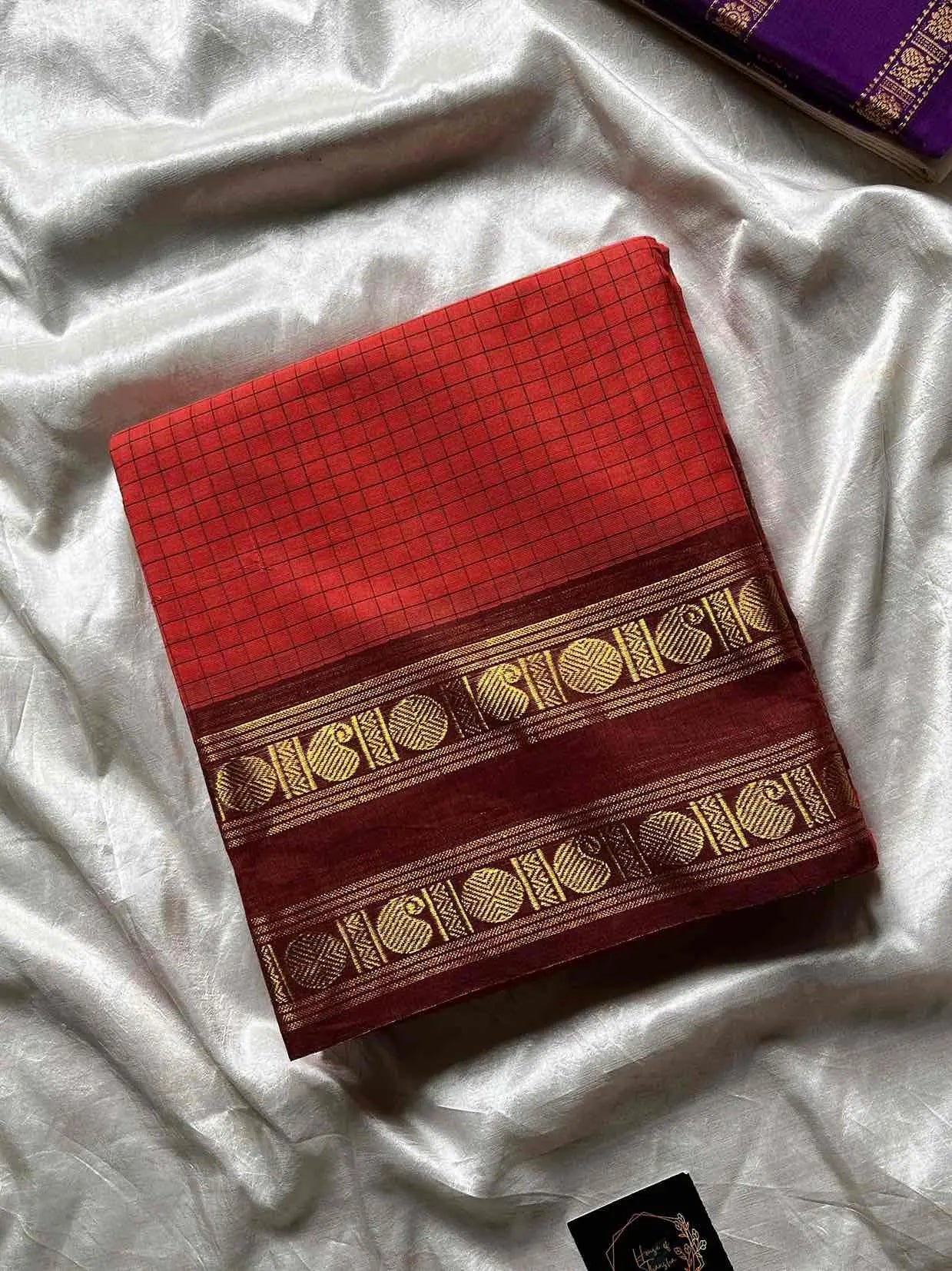 Kattam Edit | Chettinadu Checked Saree – Peach