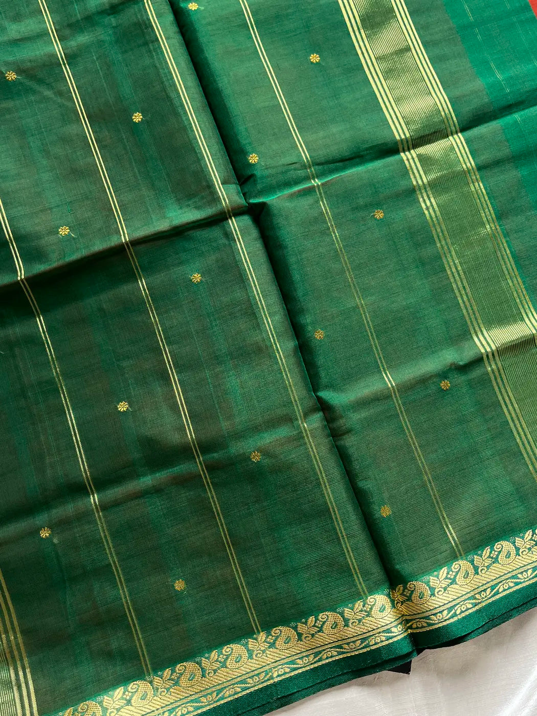 Vegan Silk Saree – Burnt range & Green Handloom Art Silk
