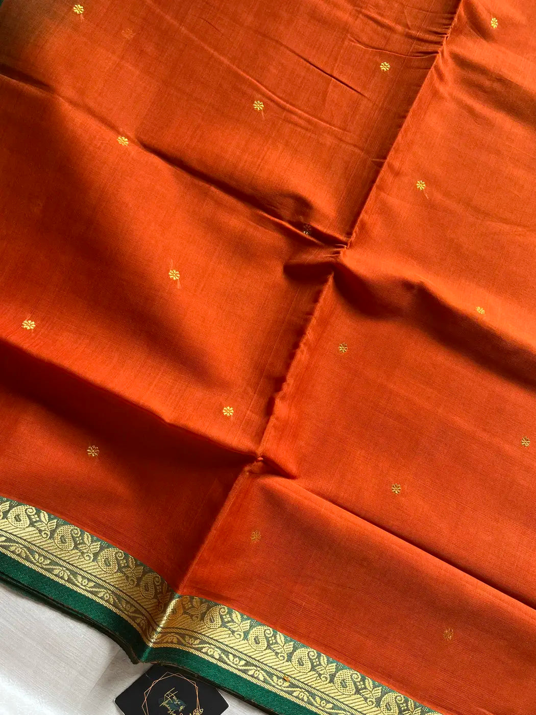 Vegan Silk Saree – Yellowish Orange & Green Handloom Art Silk