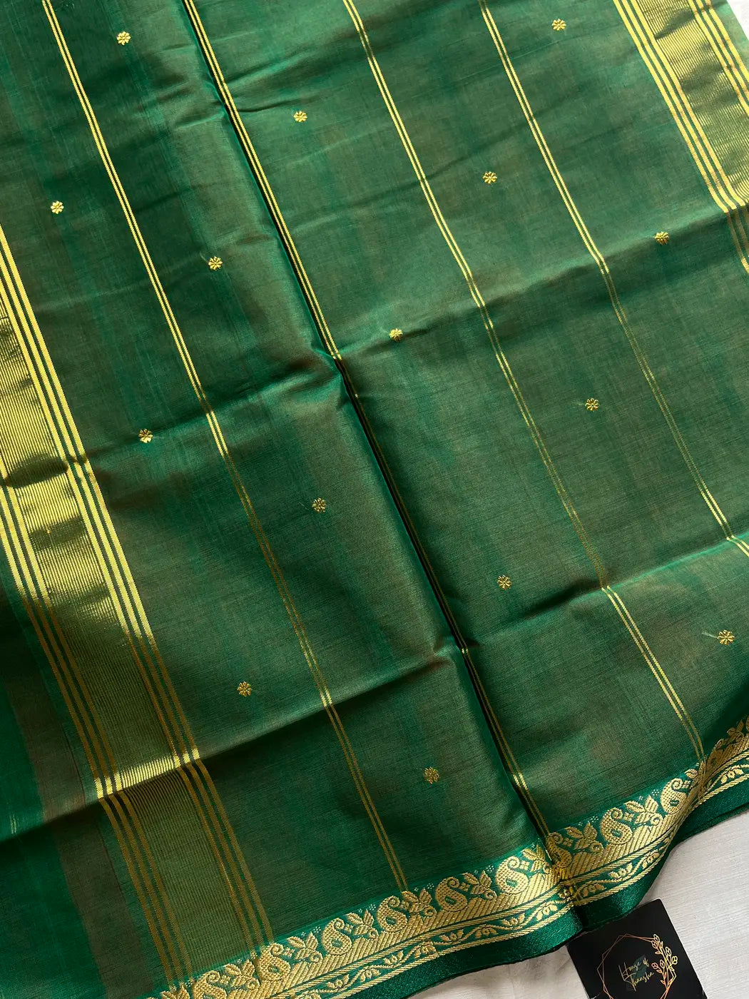 Vegan Silk Saree – Yellowish Orange & Green Handloom Art Silk
