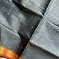 Vegan Silk Saree – Grey & Orange Handloom Art Silk