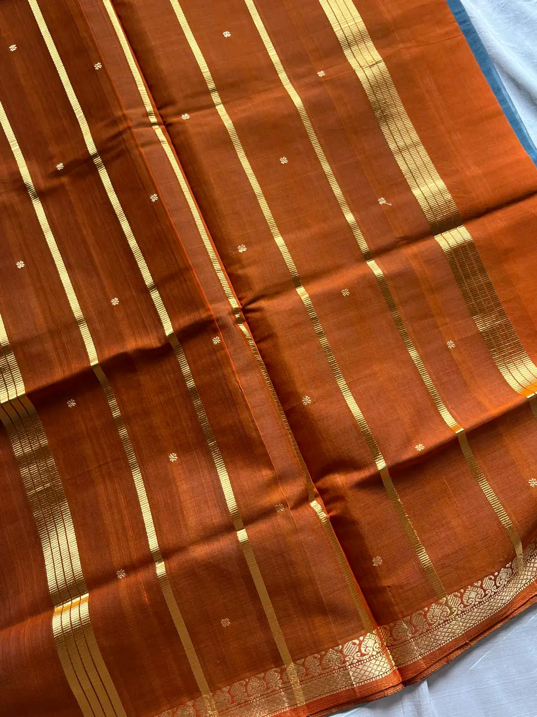 Vegan Silk Saree – Grey & Orange Handloom Art Silk