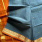 Vegan Silk Saree – Grey & Orange Handloom Art Silk