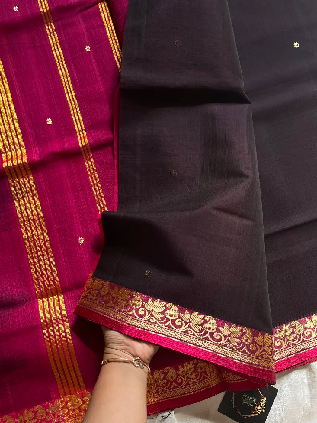 Vegan Silk Saree – Dark Jamun & Pink Handloom Art Silk