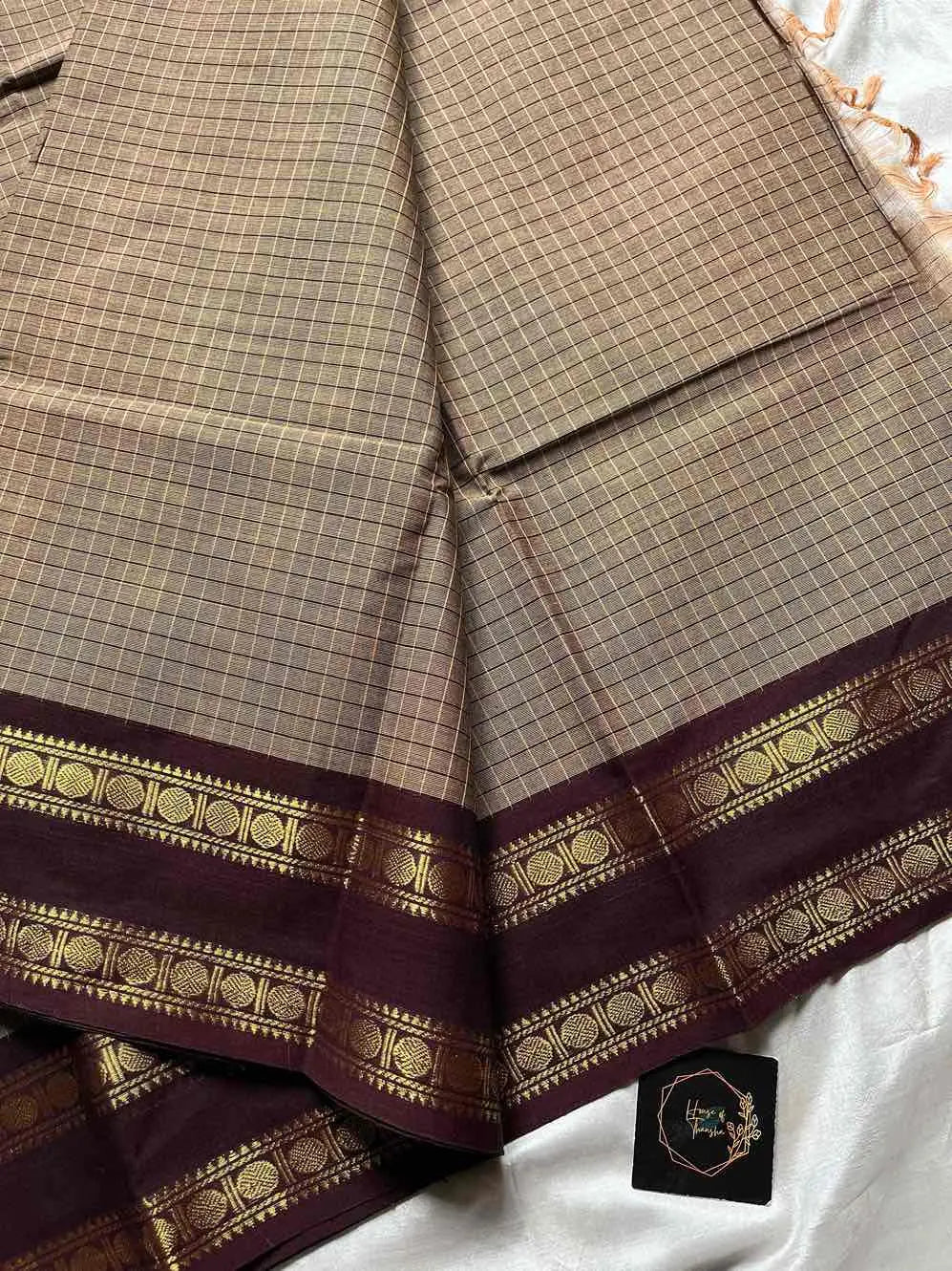Kattam Edit | Chettinadu Checked Saree – Ash Taupe