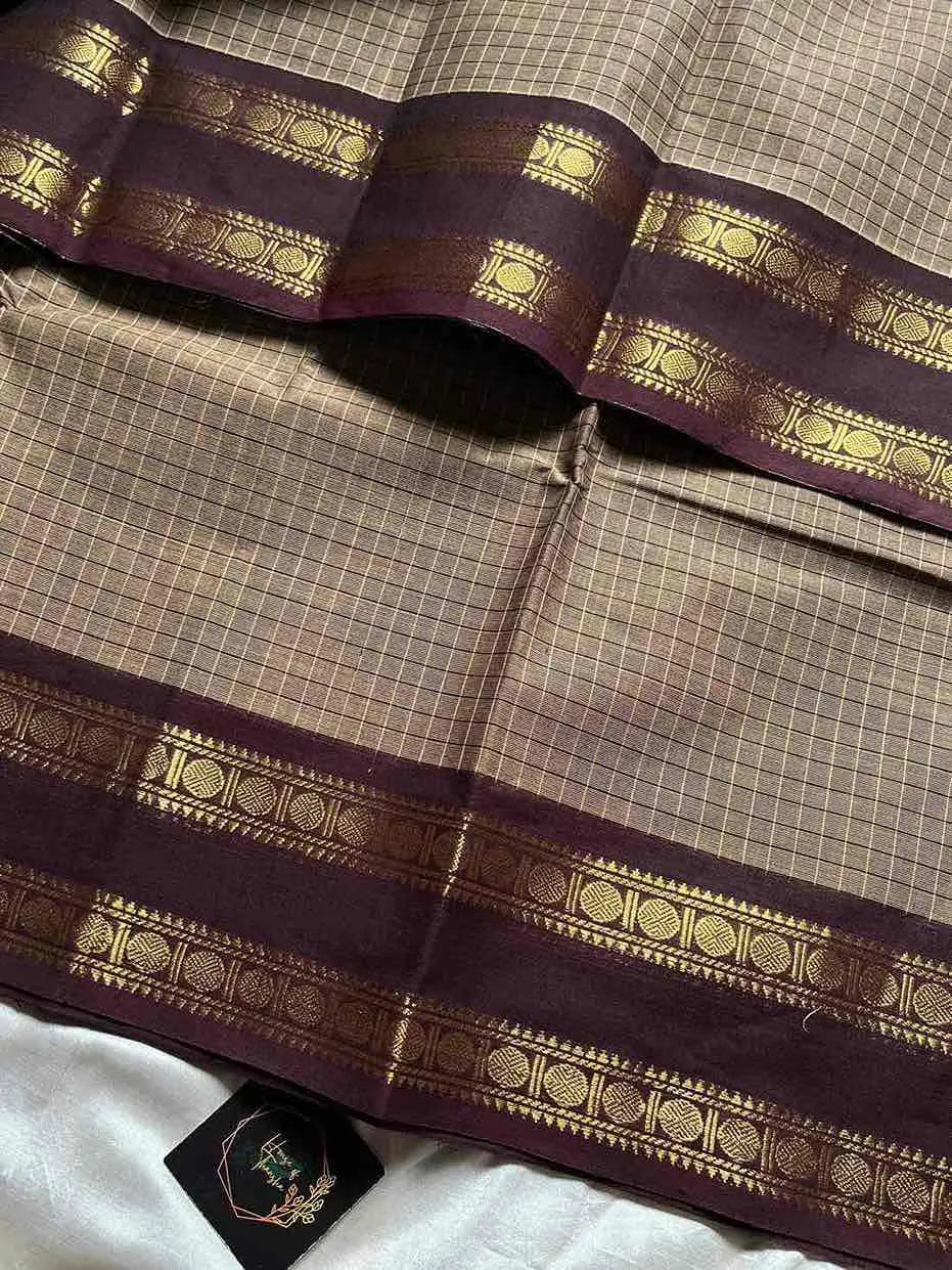 Kattam Edit | Chettinadu Checked Saree – Ash Taupe