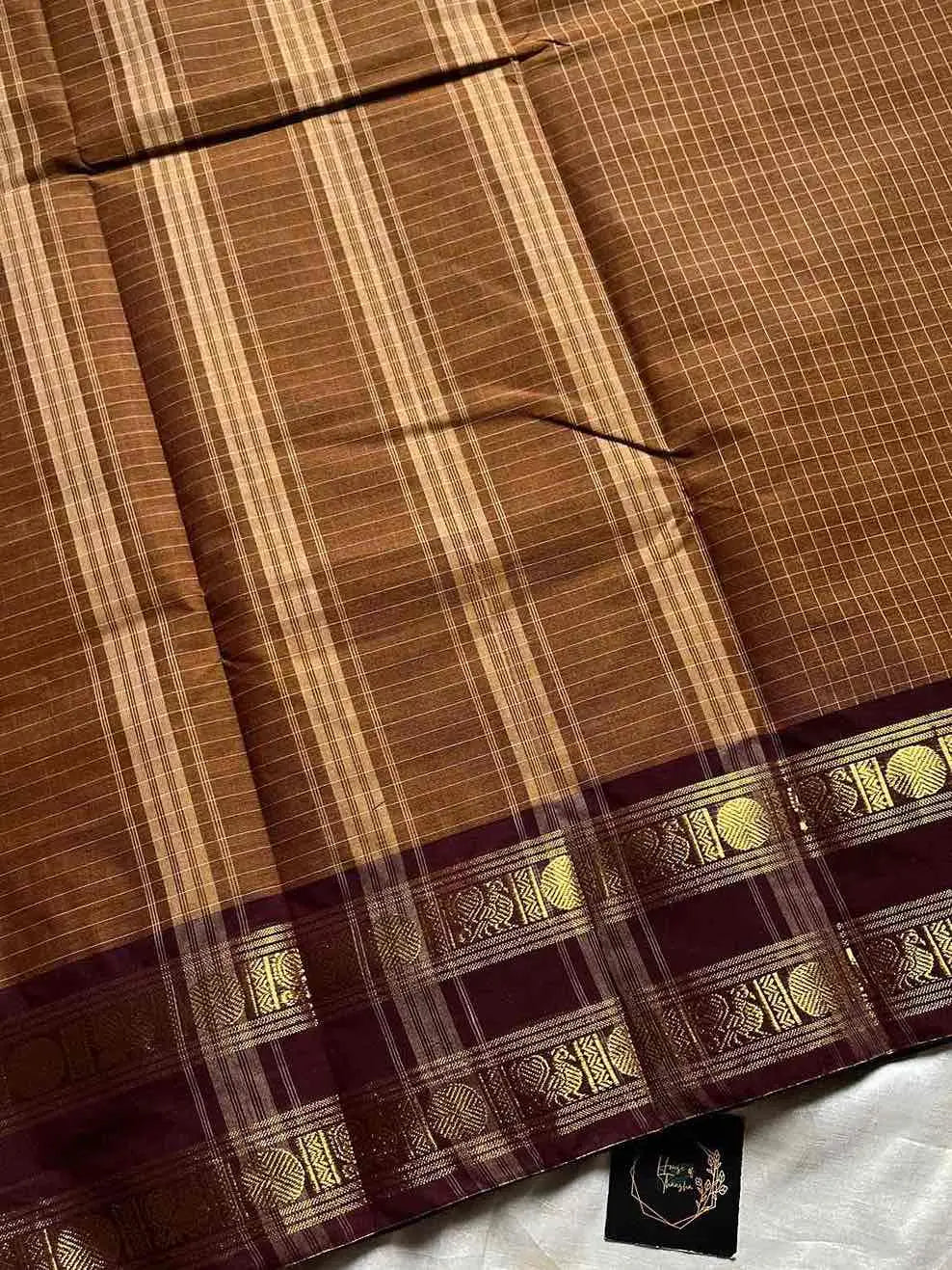 Kattam Edit | Chettinadu Checked Saree – Honey Brown