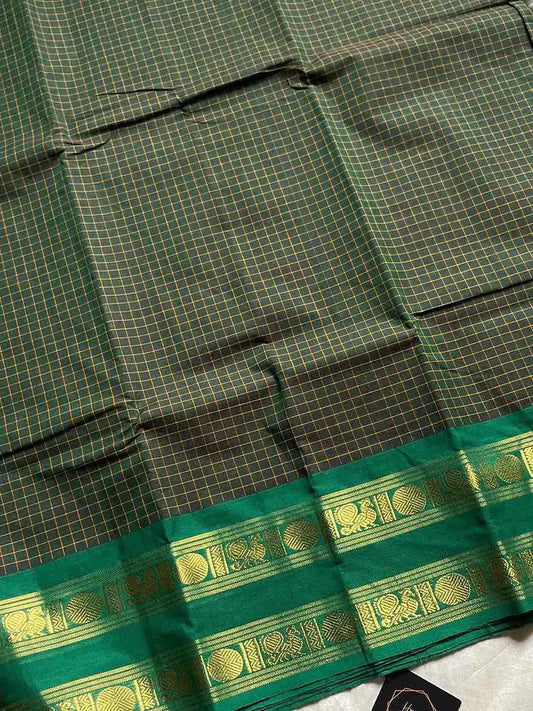 Kattam Edit | Chettinadu Checked Saree – Dark Green