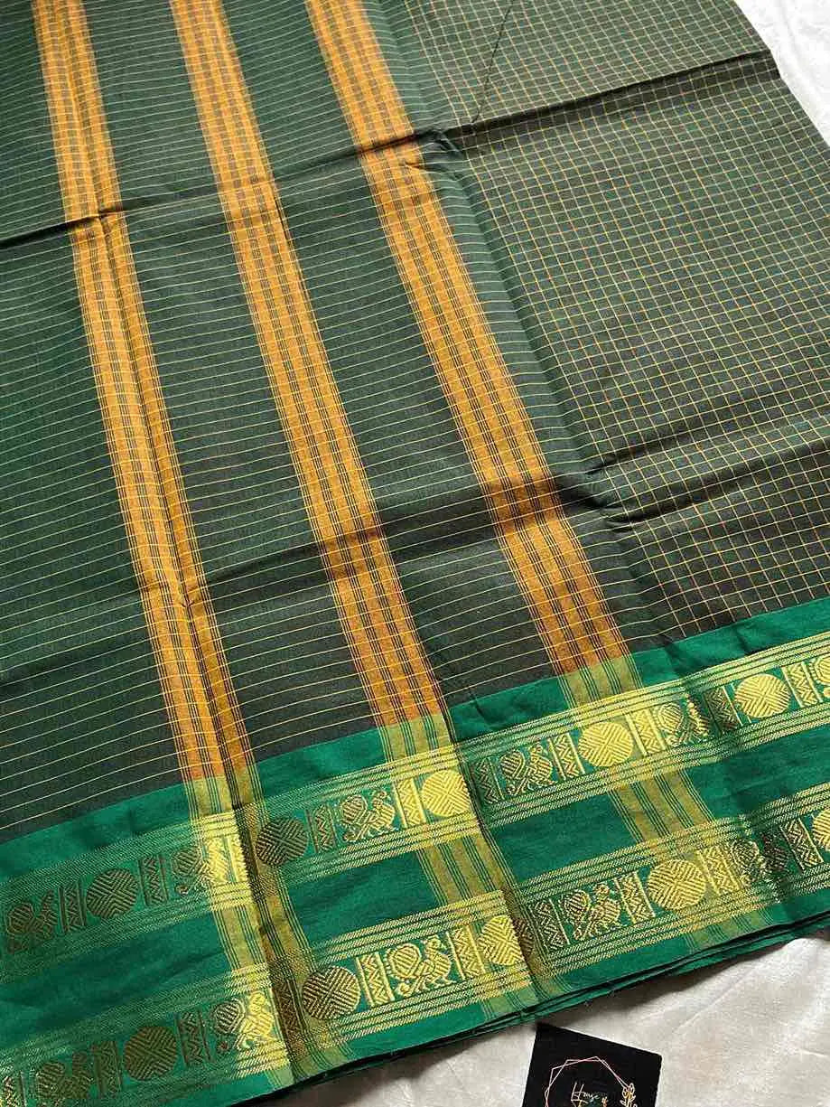 Kattam Edit | Chettinadu Checked Saree – Dark Green