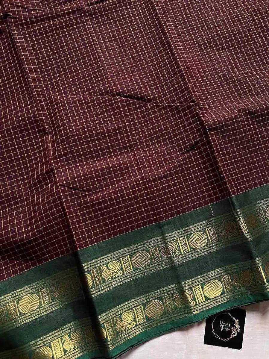 Kattam Edit | Chettinadu Checked Saree – Brown