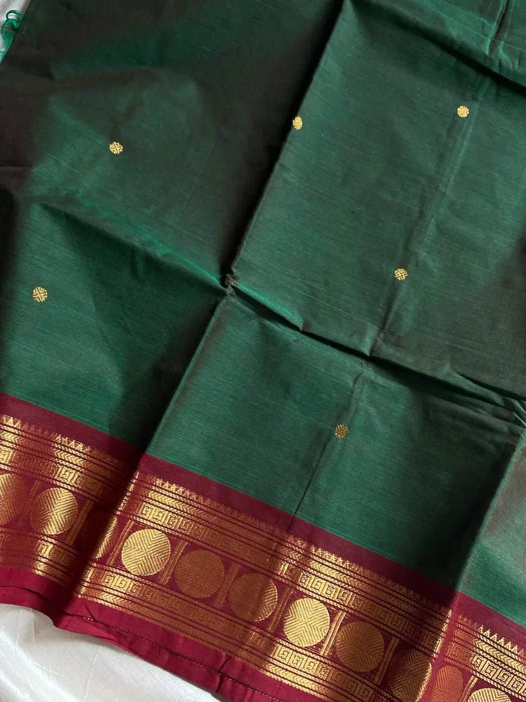 Vintage Loom Edit | Green & Maroon Kanchi Cotton Saree