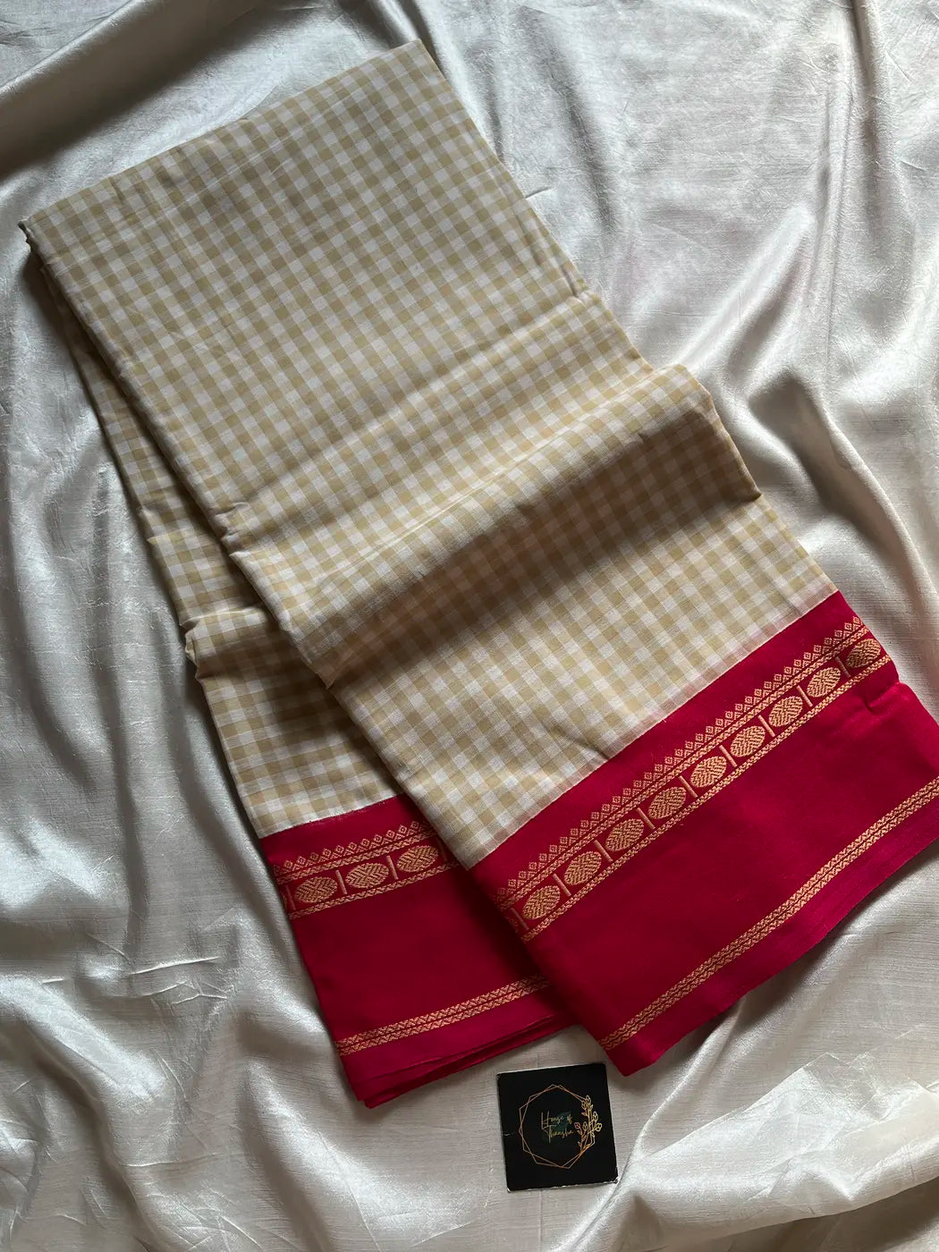 Maragatham – Pastel White Korvai Kattam Chettinadu Cotton Saree