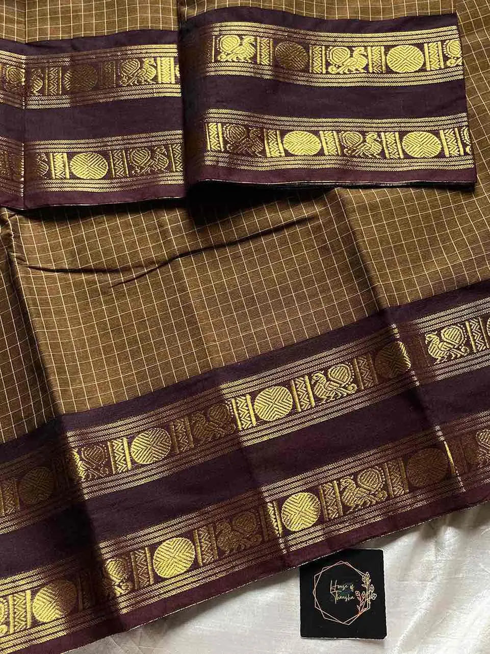 Kattam Edit | Chettinadu Checked Saree – Olive Brown