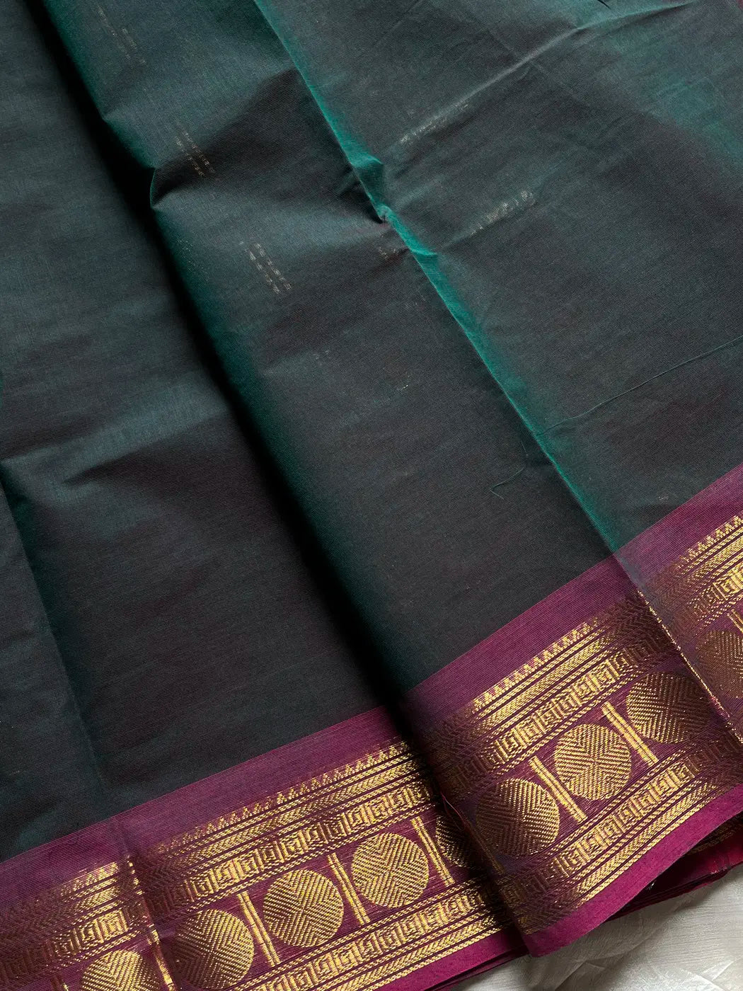 Vintage Loom Edit | Green & Pink Kanchi Cotton Saree
