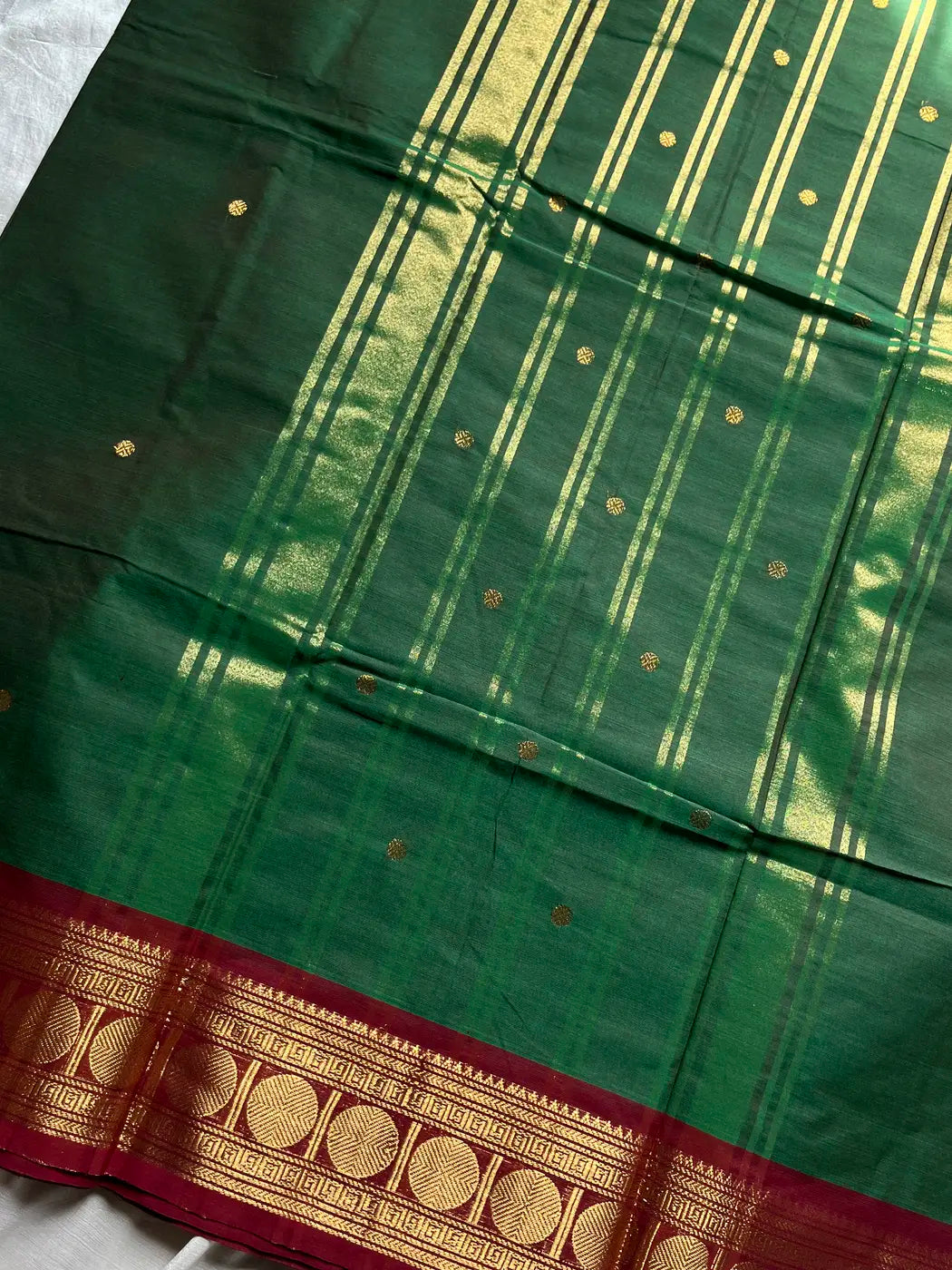 Vintage Loom Edit | Green & Maroon Kanchi Cotton Saree