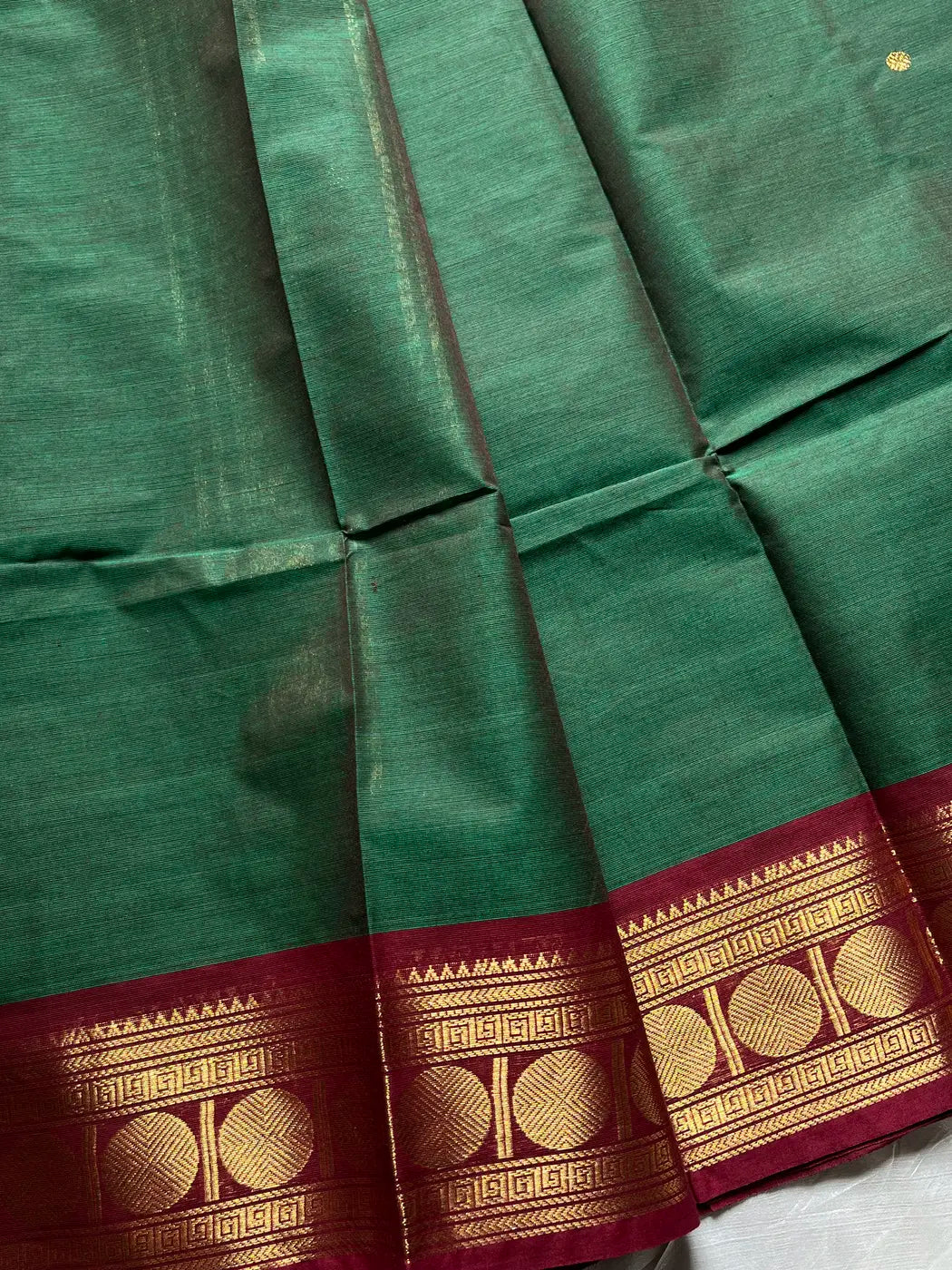 Vintage Loom Edit | Green & Maroon Kanchi Cotton Saree