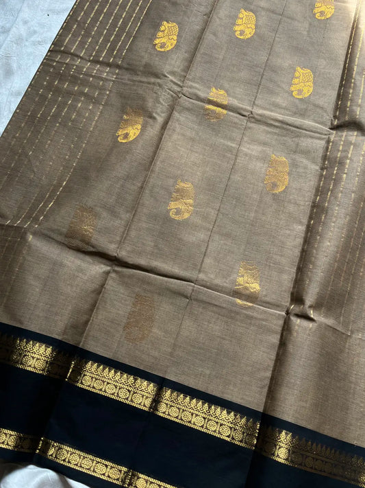 Royal Drapes | Warm Taupe Kanchi Cotton Saree