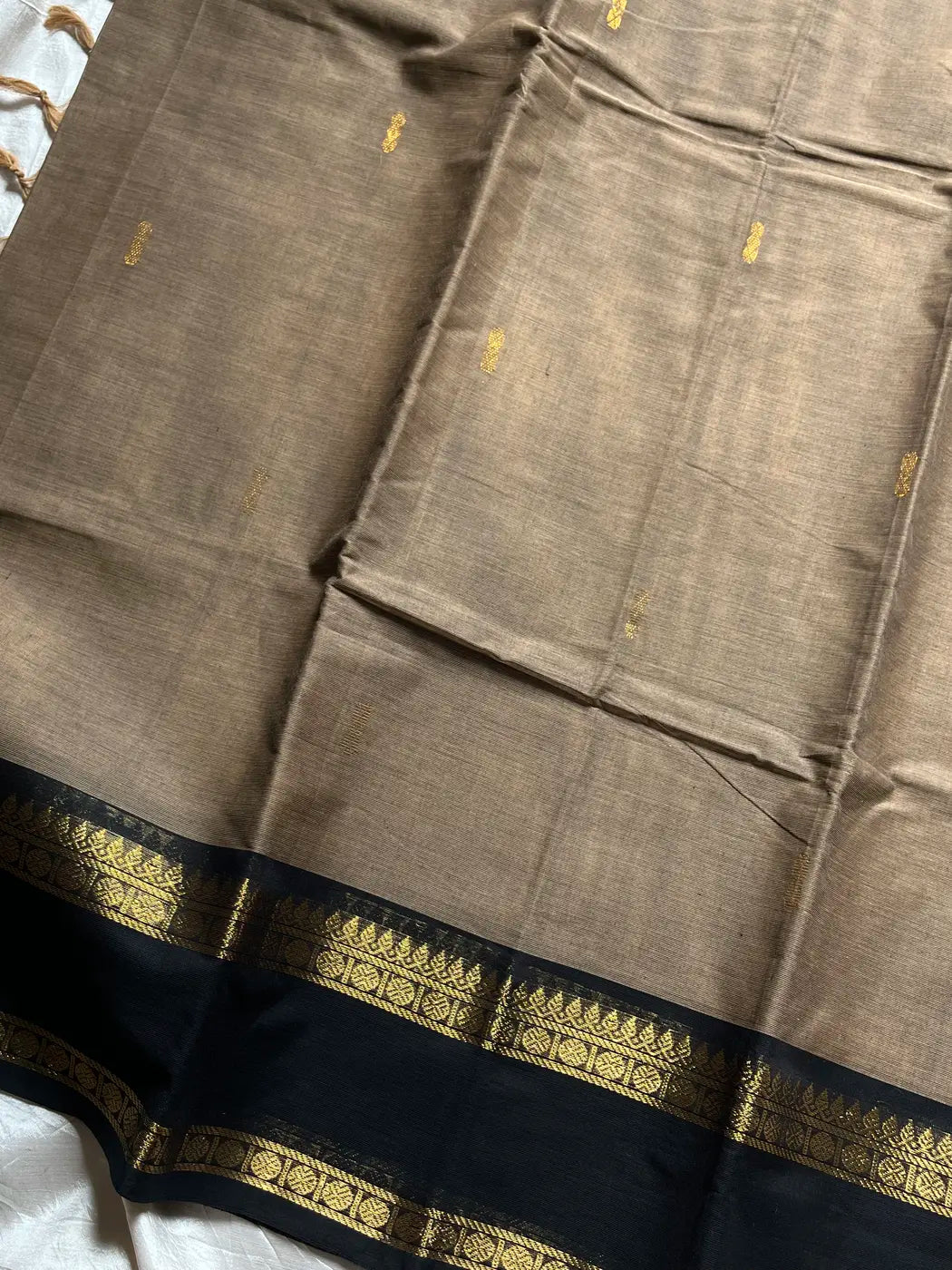 Royal Drapes | Warm Taupe Kanchi Cotton Saree