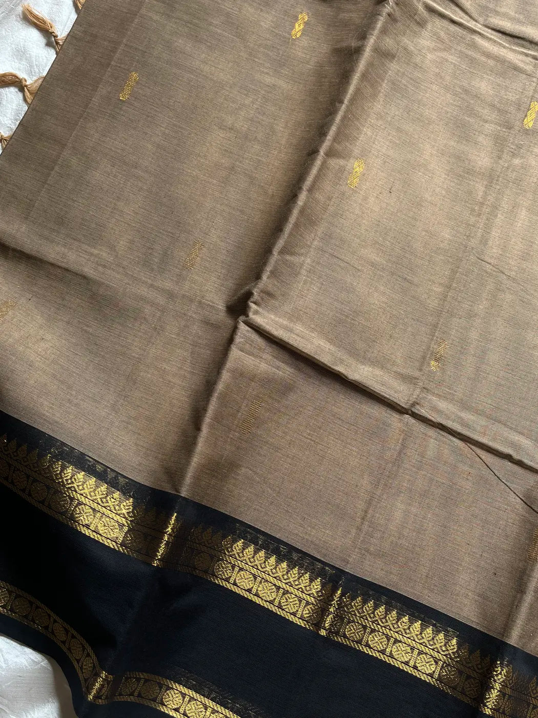 Royal Drapes | Warm Taupe Kanchi Cotton Saree