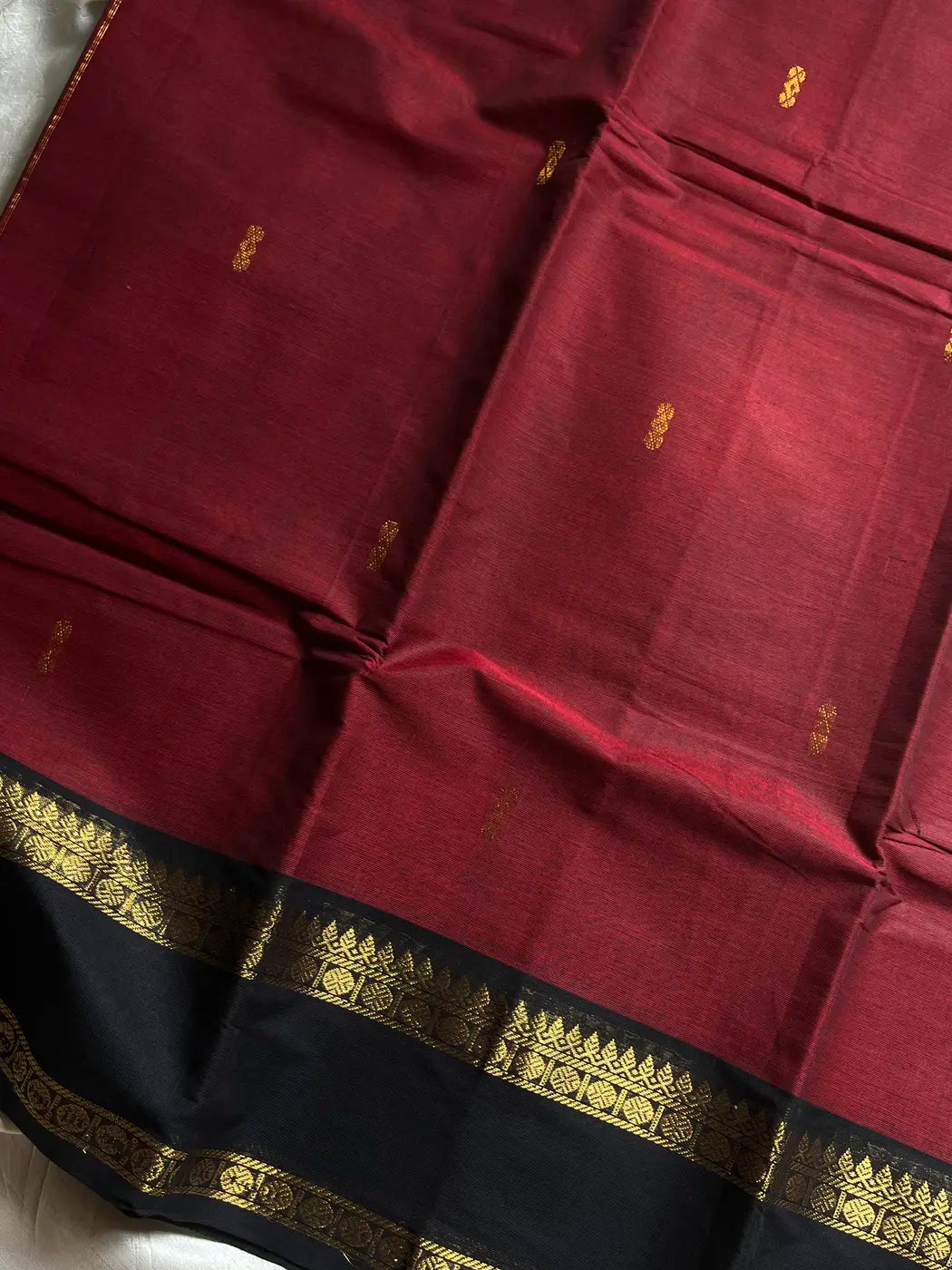Royal Drapes | Maroon & Black Kanchi Cotton Saree
