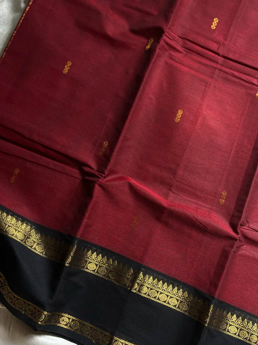 Royal Drapes | Maroon & Black Kanchi Cotton Saree