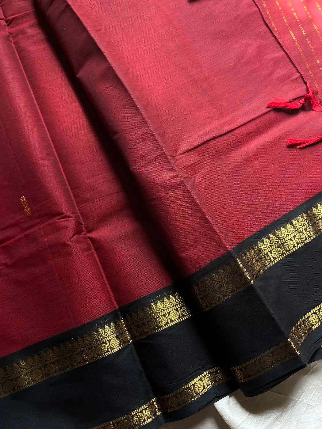 Royal Drapes | Maroon & Black Kanchi Cotton Saree