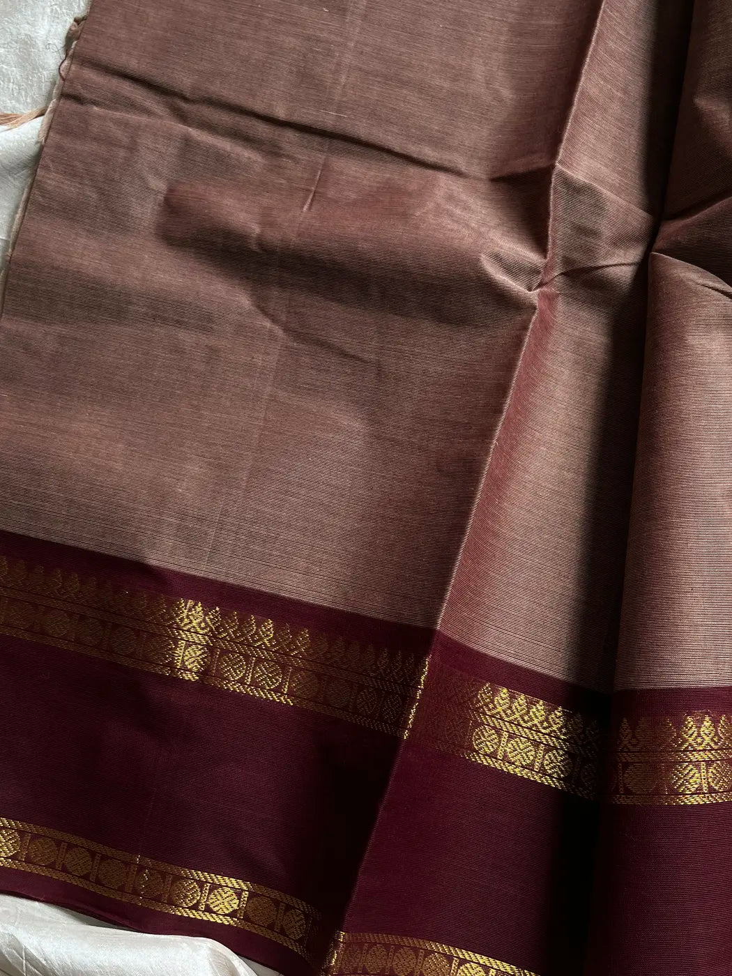 Royal Drapes | Cocoa Burgundy Kanchi Cotton Saree