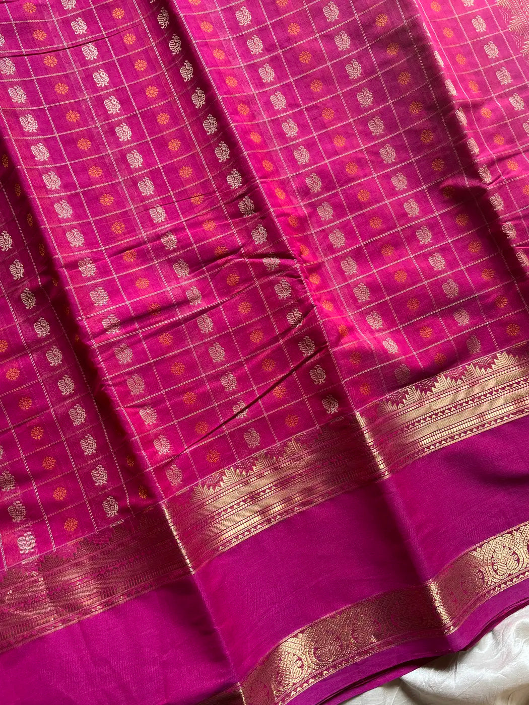 Heirloom Kanchi - Rani Pink Handloom Kanchi Cotton Saree
