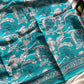 Sky blue handblock printed mulmul cotton saree with white floral motifs and contrast blouse – House of Thansha
