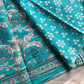 Sky blue handblock printed mulmul cotton saree with white floral motifs and contrast blouse – House of Thansha