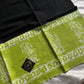 Black mulmul cotton saree with leaf green handblock border and contrast blouse – House of Thansha