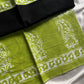 Black mulmul cotton saree with leaf green handblock border and contrast blouse – House of Thansha