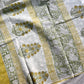 Aura – Yellow Block Printed Mulmul Cotton Saree with Green Border | House of Thansha
