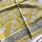 Aura – Yellow Block Printed Mulmul Cotton Saree with Green Border | House of Thansha