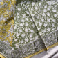Aura – Yellow Block Printed Mulmul Cotton Saree with Green Border | House of Thansha
