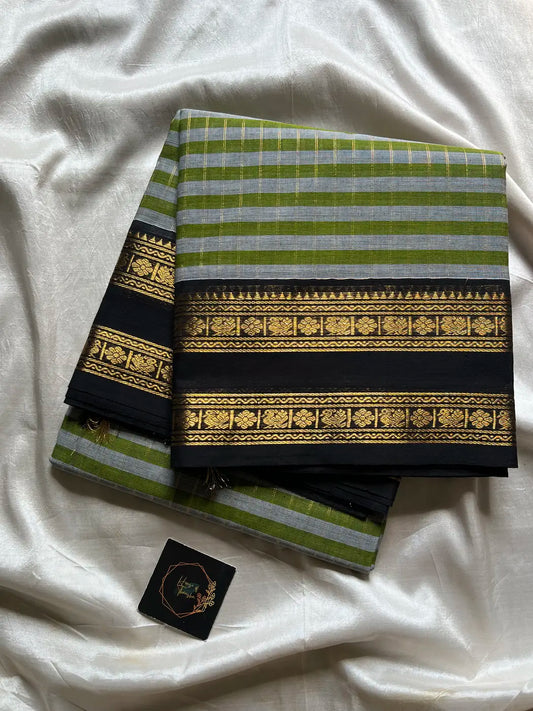 Maragatham – Green & Black Kattam Chettinadu Cotton Saree