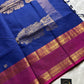 Throne Edit Blue Chettinadu Cotton Saree with Pink Border and Grand Pallu – Handwoven premium cotton saree by House of Thansha