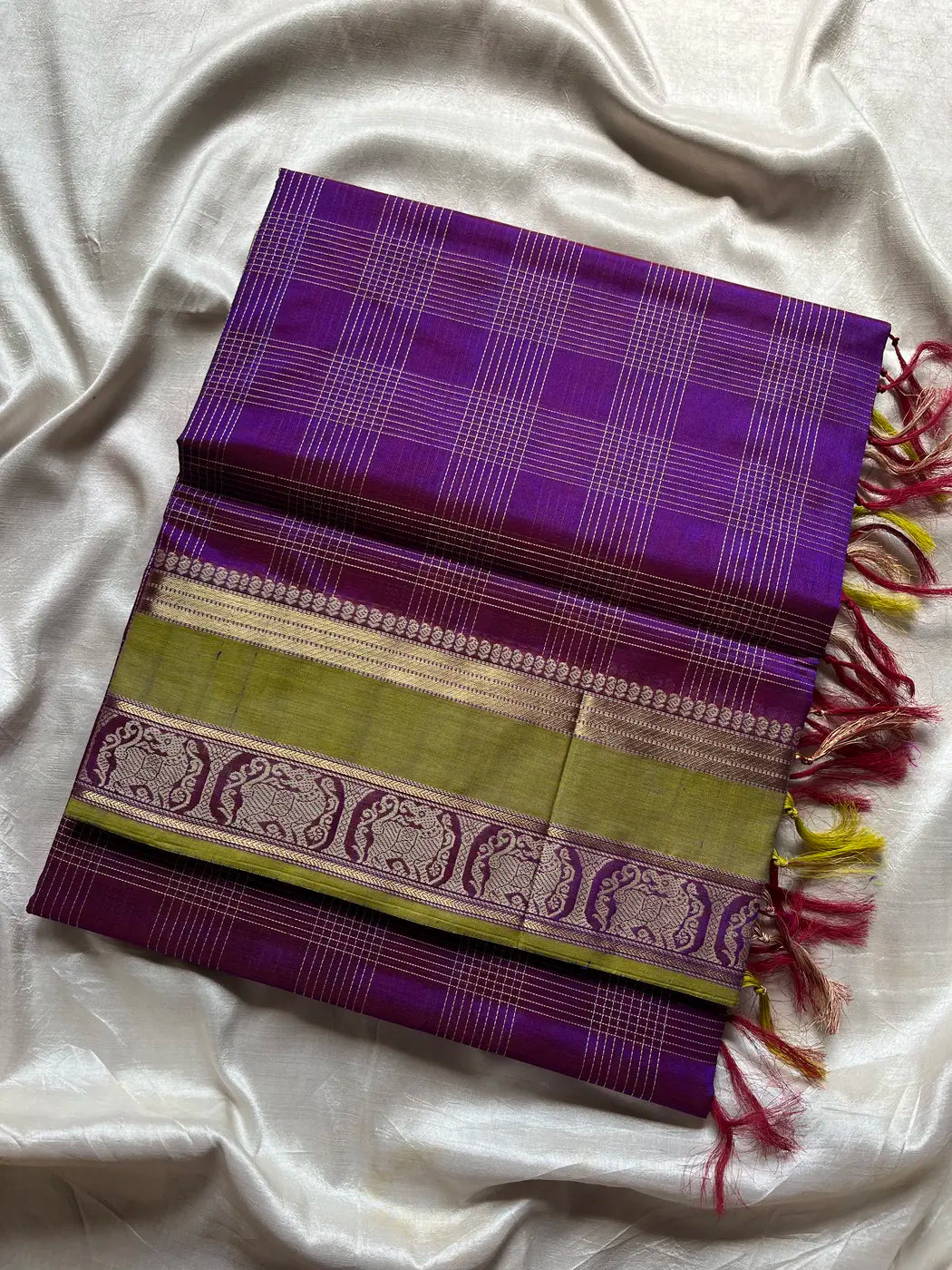 Pure Handloom Kanchi Silkcotton – Purple & Green