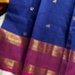 Throne Edit Blue Chettinadu Cotton Saree with Pink Border and Grand Pallu – Handwoven premium cotton saree by House of Thansha