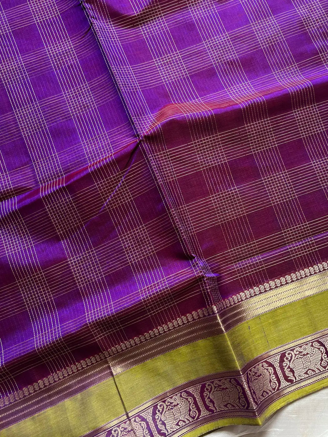 Pure Handloom Kanchi Silkcotton – Purple & Green