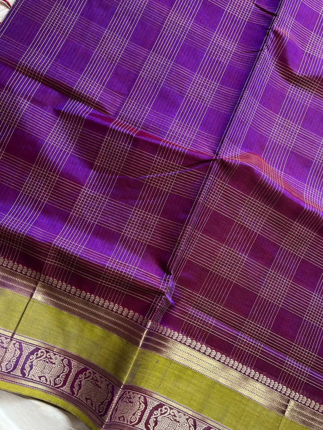 Pure Handloom Kanchi Silkcotton – Purple & Green